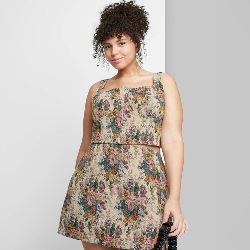 Wild Fable Floral Jacquard Corset Crop Top & Skirt Matching Set XXL - Picture 1 of 16
